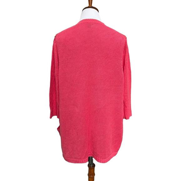 J. Jill Coral Pink Linen Cardigan Sweater Long Sleeve Open Front Pockets LARGE - Picture 3 of 9